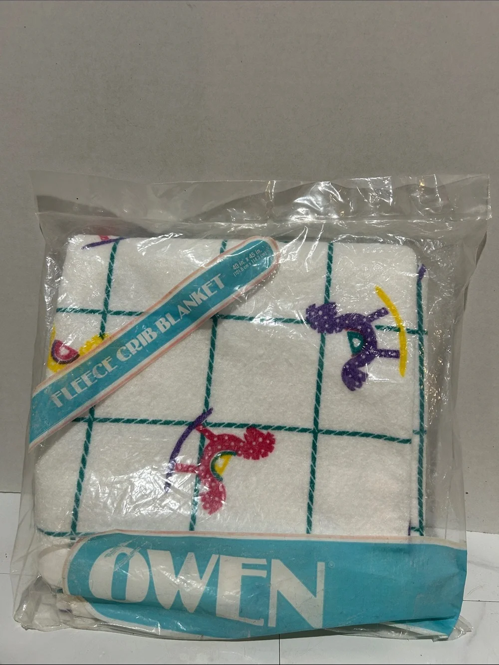 New old stock Owen cozy baby crib blanket checkered & horse motif